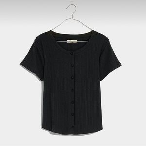 Madewell Pointelle Button Front Slim Tee - Black -Size small